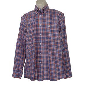 Faconnable Club Long Sleeve Blue Orange Plaid Button Down Shirt Men Size L